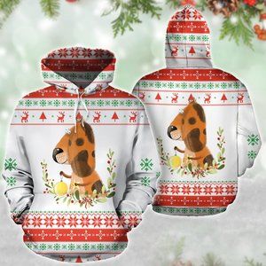 Brown dog large ears knitted christmas hoodie 3d